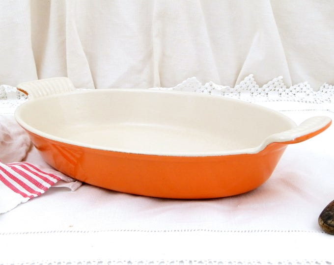 Vintage Le Creuset from France Traditional Bright Orange and White Enameled Cast Iron 28 Oven Dish, Grill, Pan Cooking Pot, Kitchen, Cooking Vintage Le Creuset from France Traditional Bright Orange and White Enameled Cast Iron 28 Oven Dish, Grill, Pan Cooking Pot, Kitchen, Cooking