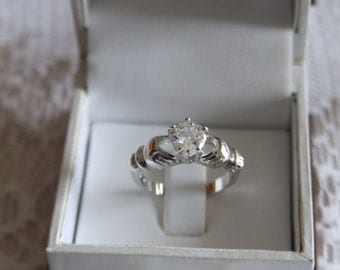 white Stone Claddagh Ring
