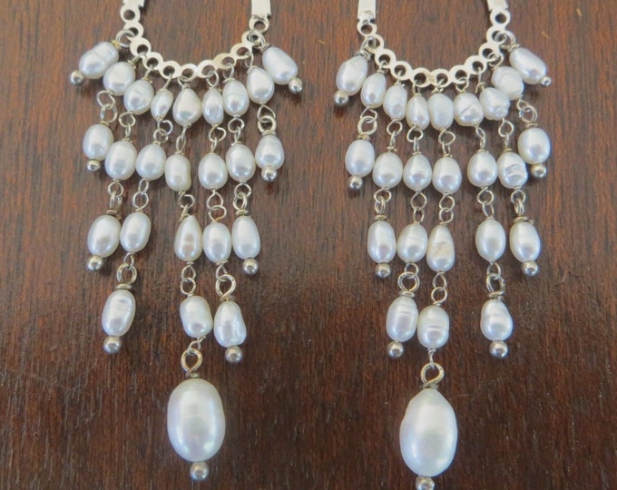Baroque Pearl Chandelier Earrings, Vintage Dangle Pierced Earrings, Pearl Earring, Wedding Bride