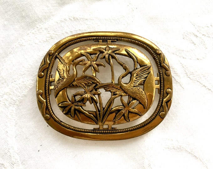 Vintage Art Nouveau Heron Brooch, Shorebird Pin, Tropical Jewelry