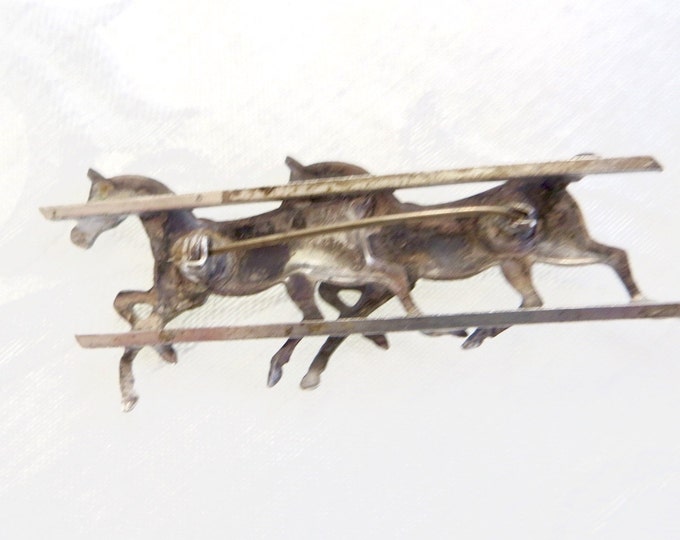 Sterling Silver Horses Brooch, Equestrian Pin, Vintage Horse Jewelry