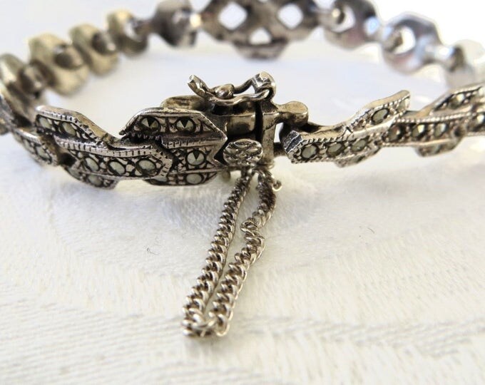 Art Deco Sterling Marcasite Bracelet, Vintage Deco Marcasite, Great Gatsby Jewelry, 1930's Bracelet