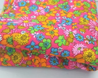 RESERVED for Maryanne Vintage Fabric Bright Pink Orange Floral 1960's Linen Look blend