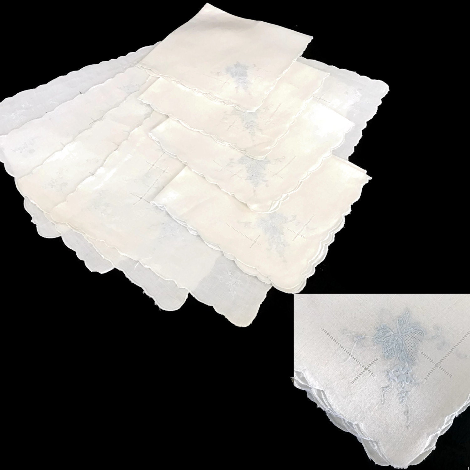 Vintage Cloth Placemat and Napkin Set White Linen with