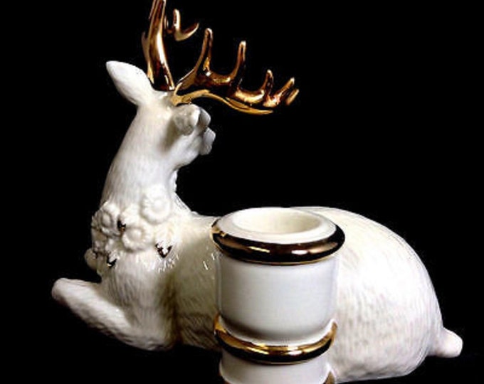 Mikasa China Candle Holder, Reindeer, Deer, Christmas Decoration, Holiday Elegance Gift, Christmas Decor