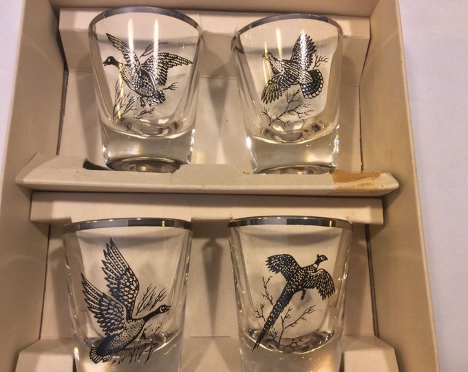 Mid Century Federal Glass Shot Glasses, Original Box, Sportsman Gift, Vintage Barware, Rumpus Set, Christmas Gift