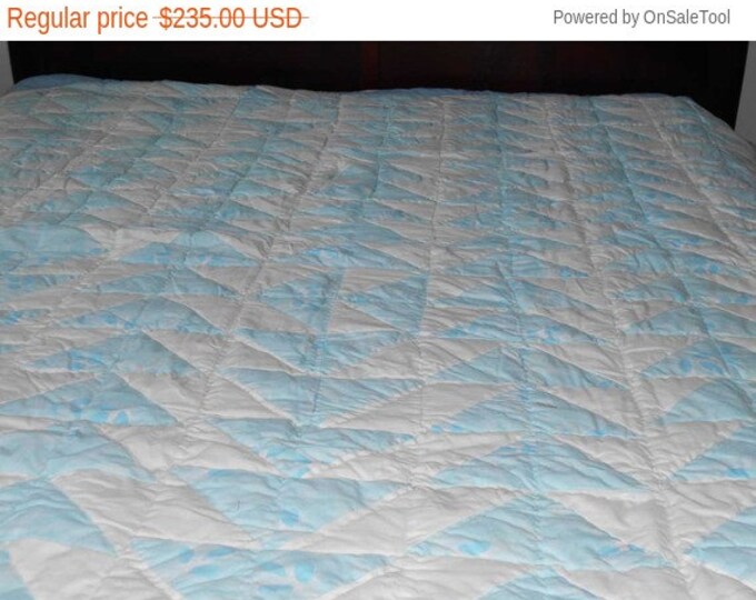 Sale: Blue & White Flying Geese Queen Size Quilt, Bed Quilt, Patchwork Quilt, Modern Quilt