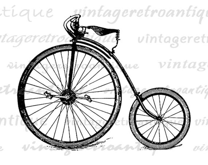 Antique High Wheel Bicycle Printable Digital Download Illustration Image Graphic Vintage Clip Art Jpg Png Eps HQ 300dpi No.3308