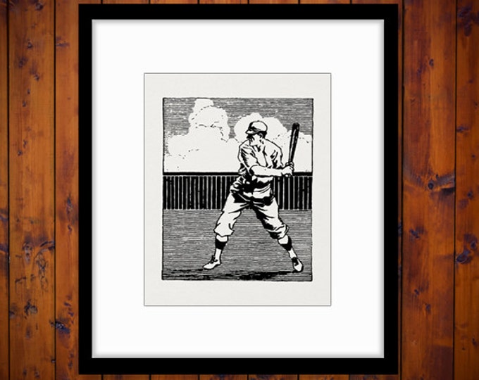 Printable Baseball Player Image Digital Sports Download Baseball Graphic Vintage Clip Art Jpg Png Eps HQ 300dpi No.3684