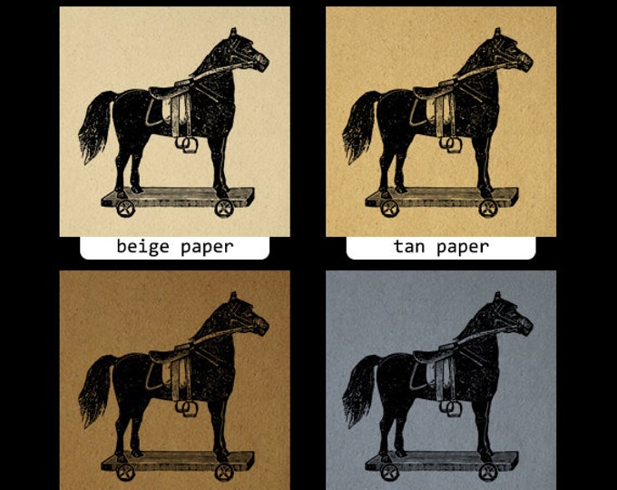 Digital Antique Toy Horse Printable Download Illustration Graphic Image Vintage Clip Art Jpg Png Eps HQ 300dpi No.1799