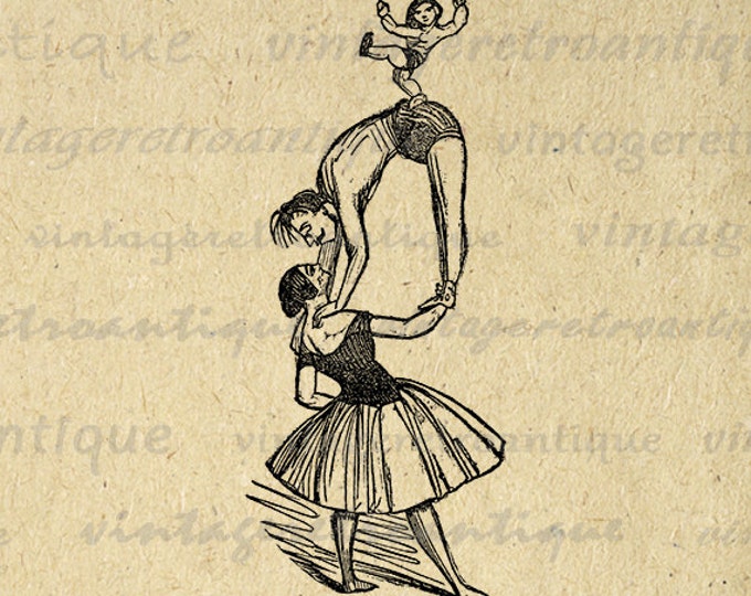 Digital Printable Circus Acrobats Download Graphic Image Artwork Vintage Clip Art Jpg Png Eps HQ 300dpi No.2208