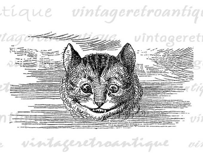 Printable Cheshire Cat Alice in Wonderland Digital Graphic Download Image Vintage Clip Art Jpg Png Eps HQ 300dpi No.052