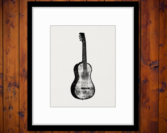 Acoustic Guitar Printable Graphic Download Antique Music Image Guitar Illustration Digital Vintage Clip Art Jpg Png HQ 300dpi No.3693