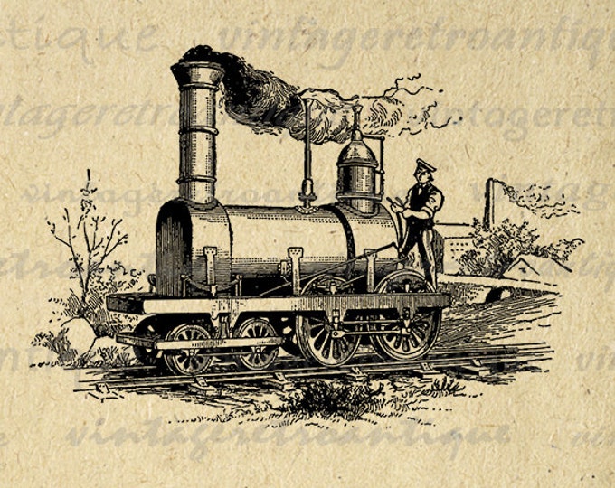 Digital Printable Antique Locomotive Graphic Classic Train Image Download Vintage Clip Art Jpg Png Eps HQ 300dpi No.170