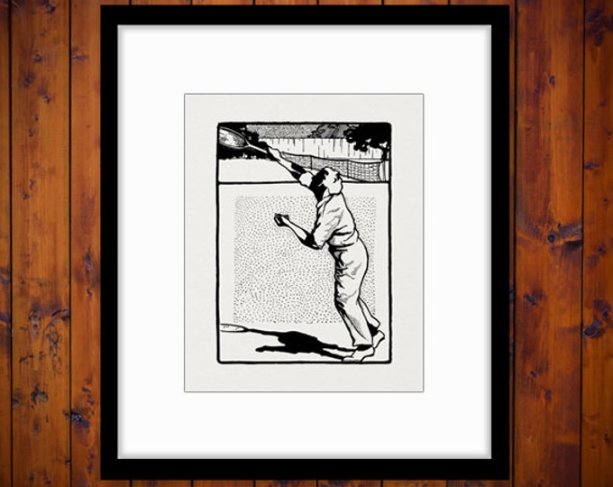 Tennis Digital Image Download Vintage Tennis Graphic Printable Artwork Antique Clip Art Jpg Png Eps HQ 300dpi No.4274