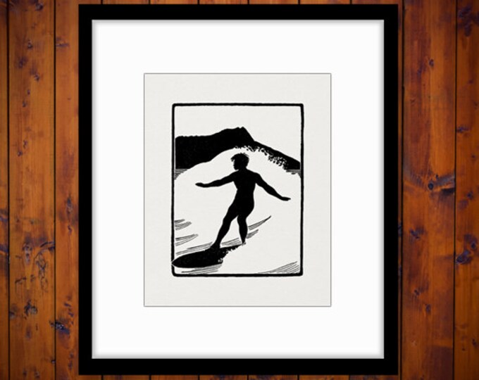 Surfing Silhouette Graphic Digital Printable Download Image Artwork Vintage Clip Art Jpg Png Eps HQ 300dpi No.2193