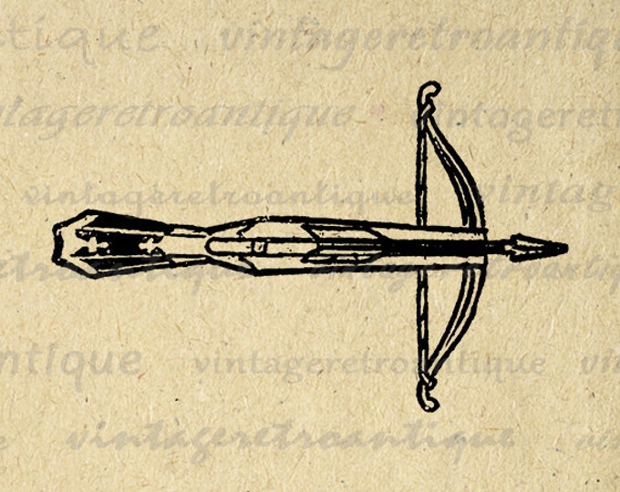 Crossbow and Arrow Graphic Image Download Bow Digital Printable Illustration Vintage Clip Art Jpg Png Eps HQ 300dpi No.3594