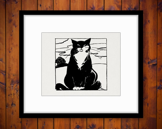 Printable Image Black and White Cat Download Illustration Digital Graphic Antique Clip Art Jpg Png Eps HQ 300dpi No.1782