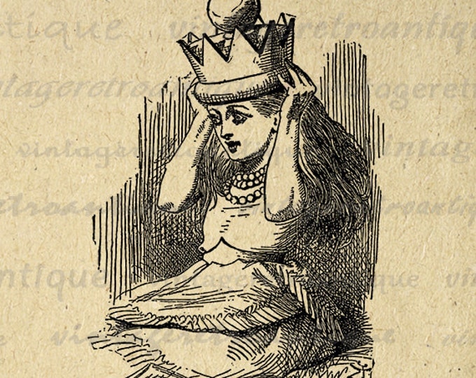 Digital Graphic Alice with Crown Printable Alice in Wonderland Image Illustration Download Antique Clip Art Jpg Png HQ 300dpi No.1092