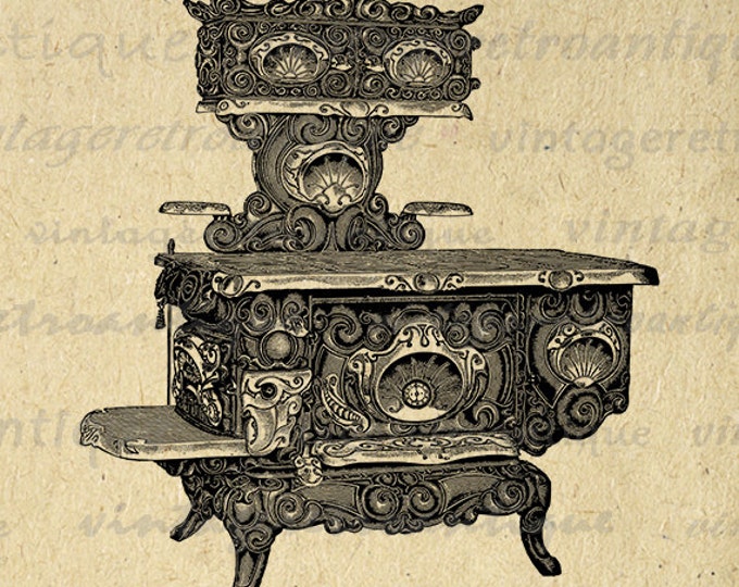 Antique Stove Graphic Printable Image Kitchen Download Digital Vintage Clip Art Jpg Png Eps HQ 300dpi No.1305