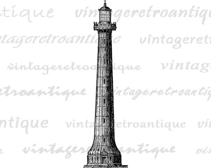 Antique Lighthouse Digital Printable Image Graphic Download Illustration Vintage Clip Art Jpg Png Eps HQ 300dpi No.2197