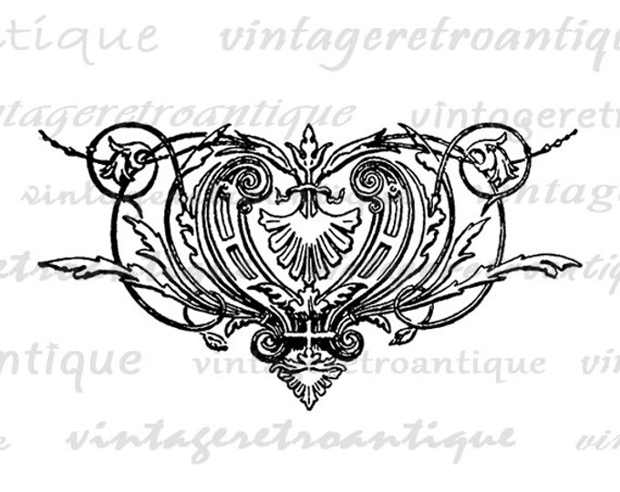 Digital Image Ornate Floral Design Element Graphic Download Printable Antique Clip Art Jpg Png Eps HQ 300dpi No.2135