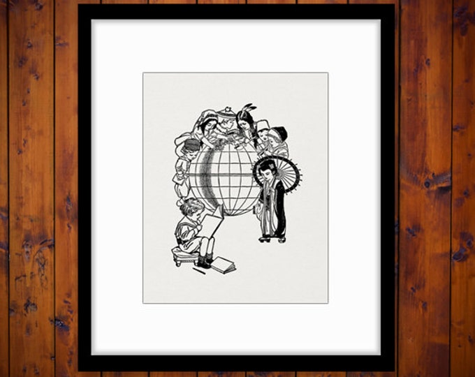 Printable Image Reading Graphic Books Digital World Globe Download Vintage Clip Art Jpg Png Eps HQ 300dpi No.3024