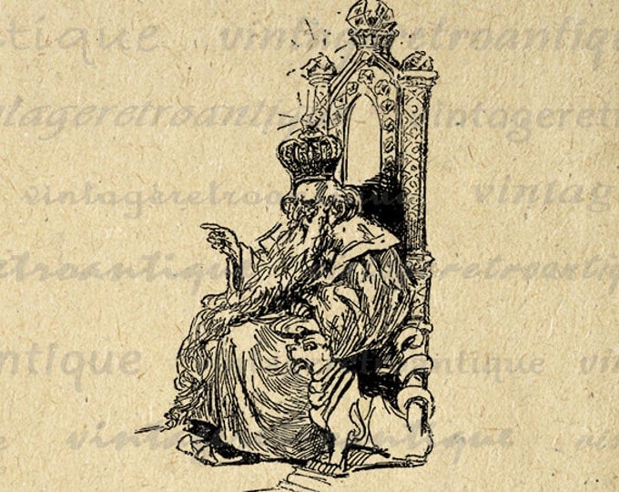 Digital Graphic King on Throne with Dog Download Printable Image Antique Clip Art Jpg Png Eps HQ 300dpi No.1881