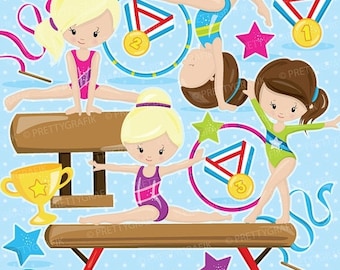 80% OFF SALE Gymnastic Girls clipart commercial use, gymnastic clipart vector graphics, digital clip art, gym digital images - CL911