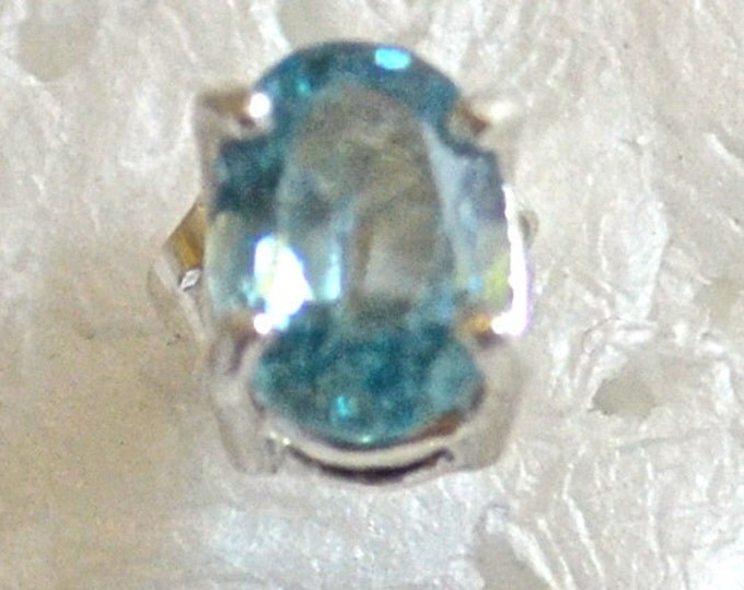Man's Blue Zircon Stud, 7x5mm Oval, Natural, Set in Sterling Silver E1008M