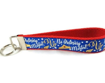 Wonder Woman key fob, DC Comic key chain, wristlet keychain, Fabric Wristlet, Key Ring, Stocking Stuffer, Teacher Appreciation Gift,