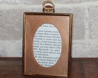 Picture frame with curved glass and gold metal embossed mat, 3 1/2 x 4 1/2 desktop frame, free standing frame, easel back frame