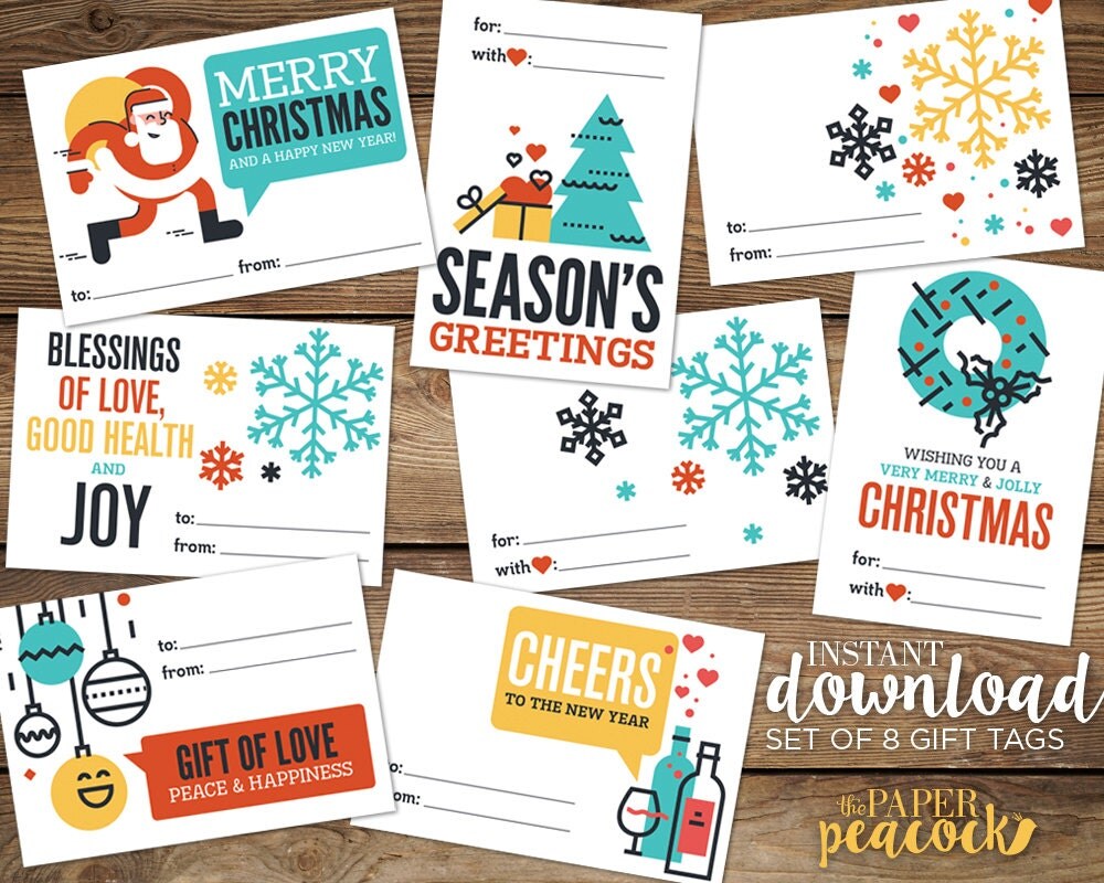 8 Christmas Gift Tags Instant Download Modern &amp; Quote