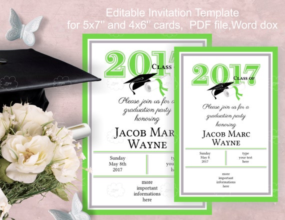 Graduation Party Invitation Template Download Edit Yourself Invitation Green Grade Party Graduation Announcements Templates 2017
