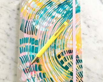 colorful hand painted journal notebook 5.75x8.25 painted notebook. colorful notebook