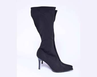 Vintage 90's Tall Black Sock Boots with Zippers