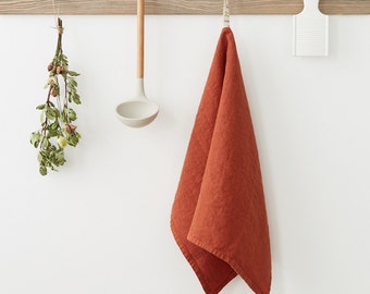 Baked Clay Stone Washed Linen Tea Towel