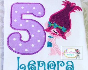 Pink troll birthday shirt, trolls birthday, troll party, applique troll shirt, troll birthday, poppy birthday