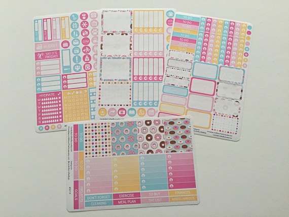 Doughnut Erin Condren Vertical 4 Sheet Weekly Kit - Planner Stickers, Planner Decorations, Erin Condren