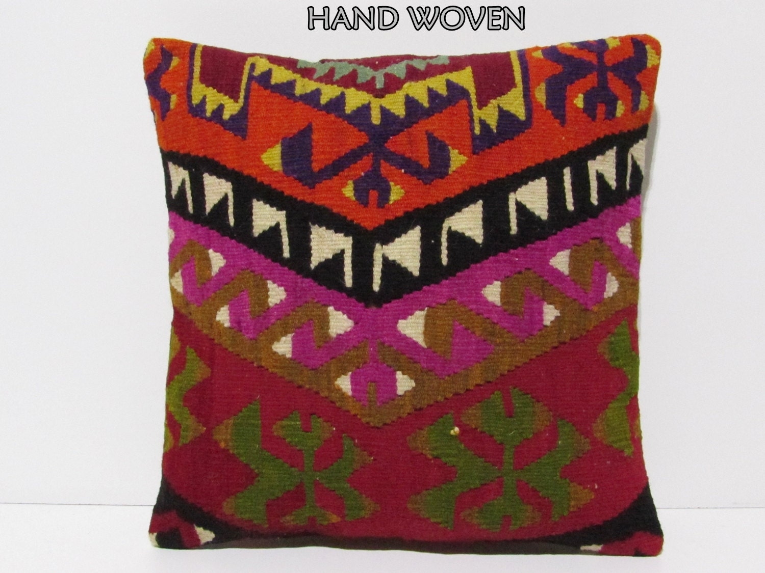 pink kilim pillow 18x18 crochet pillow sham kilim cushion