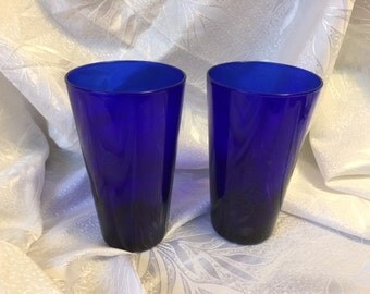 Cobalt Blue Glass Water Drinking Glasses Tumblers Set of Two