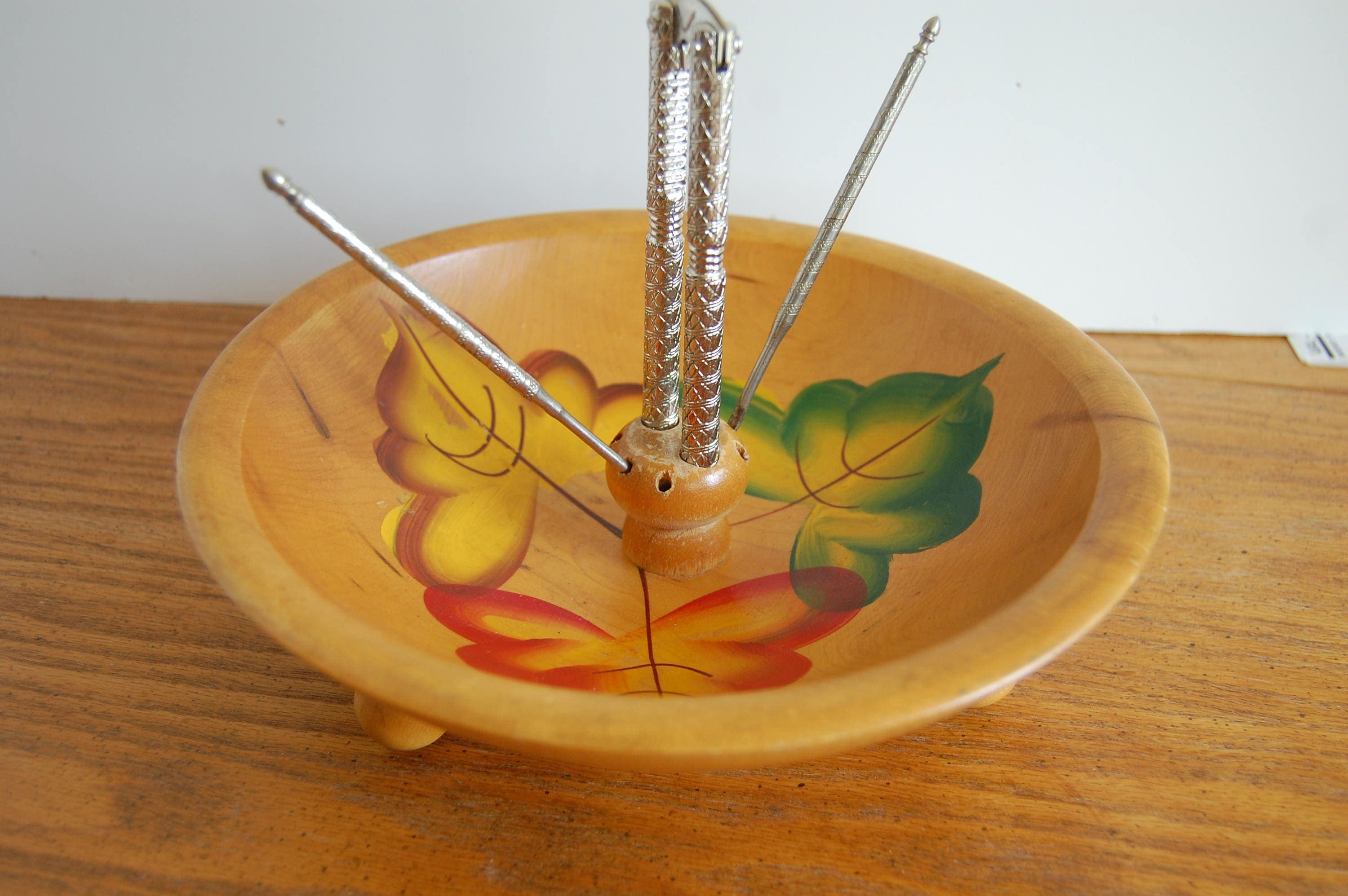 Vintage Wood Nut Bowl 3 footed wood bowl Nut Bowl Nut