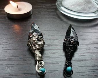 Obsidian blade athame, Miniature athame, ritual knife, black handle obsidian knife, handmade jewelry, wirewrapped pendant, Wicca ritual tool