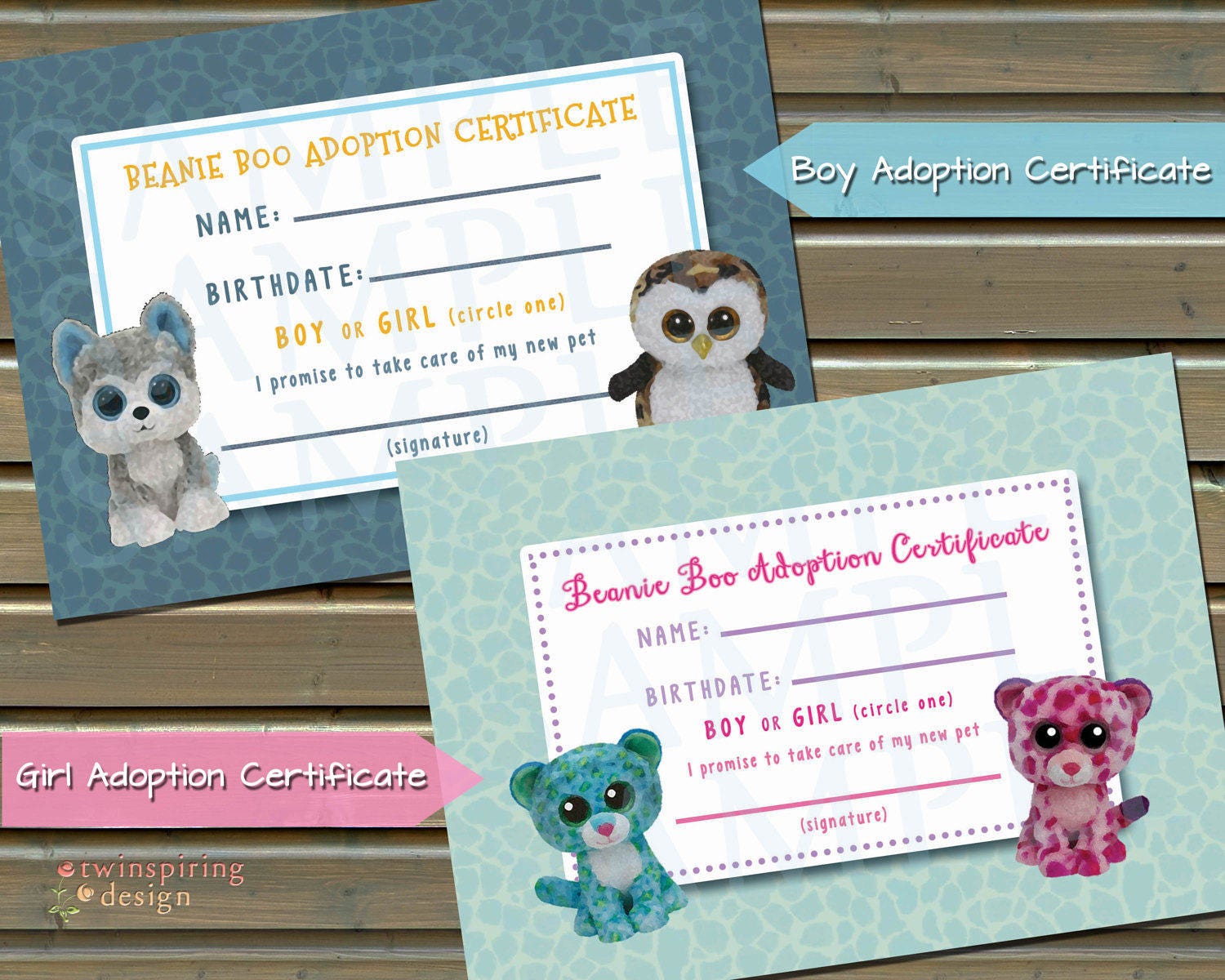 Beanie Friend Adoption Certificate INSTANT DOWNLOAD Boys or