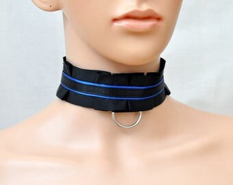 Black D RING CHOKER, srong bondage collar, Black BDSM collar, Gothic lace Lolita collar, strong petplay choker,Satin elegant collar, ddLG