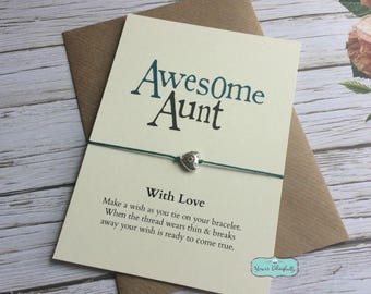 AUNT Friendship Bracelet, Aunt Bracelet Gift, Aunt Card, Gift for Aunt, Auntie Birthday, Sterling Silver Aunt, Aunt Wish Bracelet