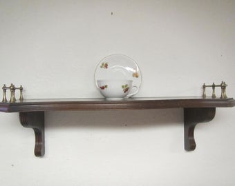 24" ETHAN ALLEN Wood Wall shelf plate groove and Brass rails, Cup & Saucer shelf, Photo shelf, Maple Shelf , Curio l