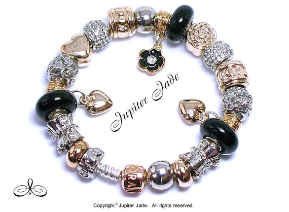 Pandora 925 Silver Charm Bracelet 14KP Rose Gold Clasp w