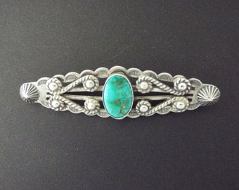Navajo Sterling Silver Turquoise Pin Brooch - Native American Jewelry