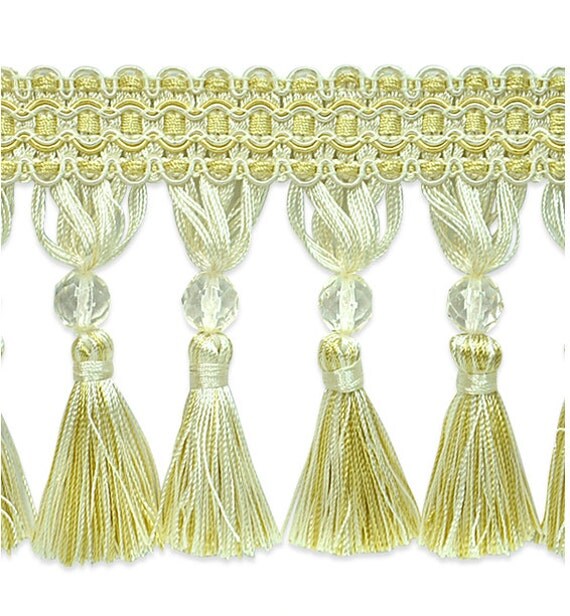 By The Yard 4 Gold Ivory Mix Beaded Tassel Fringe Trim